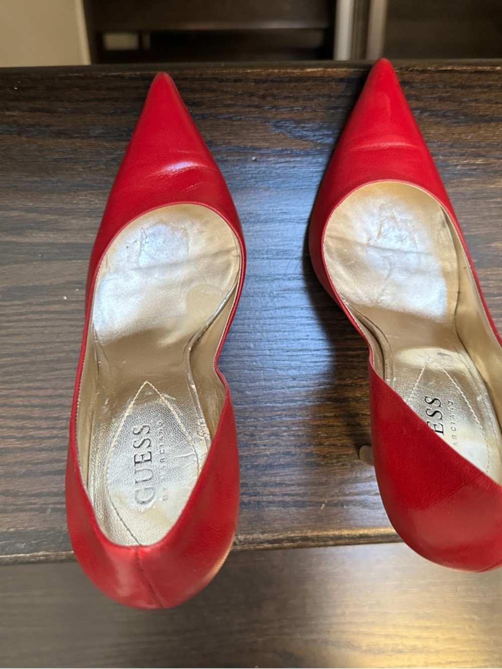 GUESS Red Pointed Toe Leather High Heels